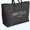 Jimmy Choo Black/Gold Canvas Logo Tote(Raffia/Leather)