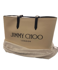 Jimmy Choo Beige Printed Logo Canvas Tote