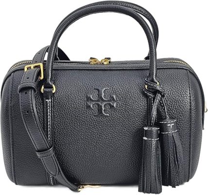 Tory Burch Thea Black Pebbled Leather Mini Satchel Crossbody Purse Bag